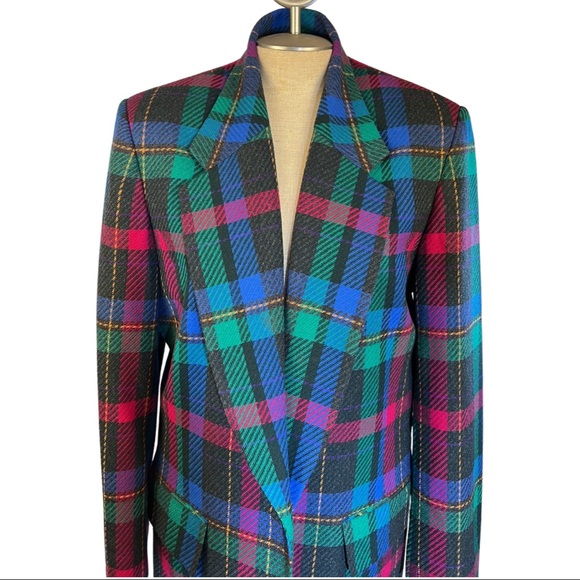 Pendleton Blazer Fuscia pink, charcoal gray, green, & blue plaid Wool Blazer - Picture 5 of 16